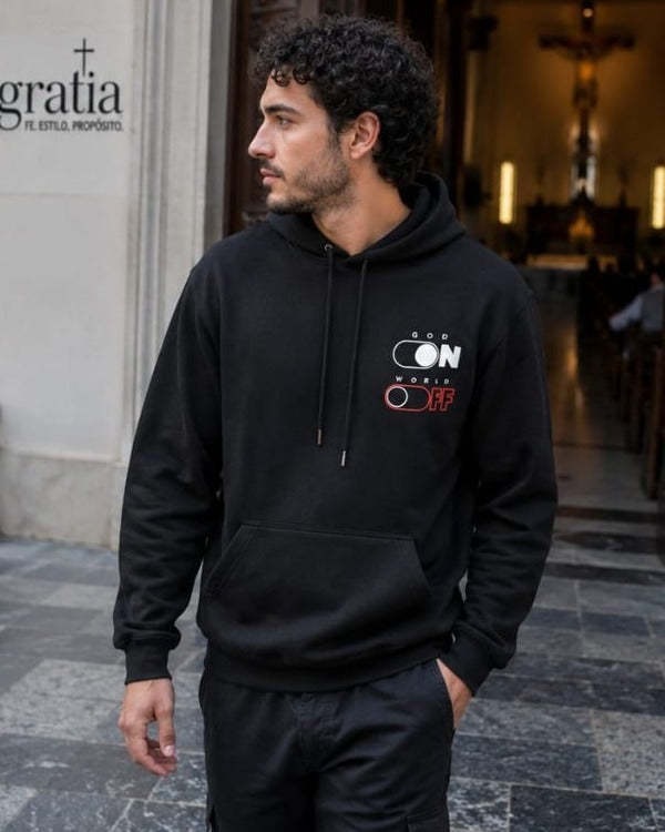 Hoodie God On / World Off, vista de frente