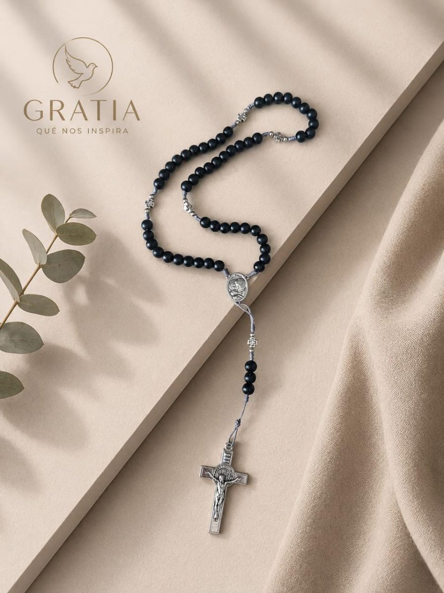 Rosario Black Stone and Silver